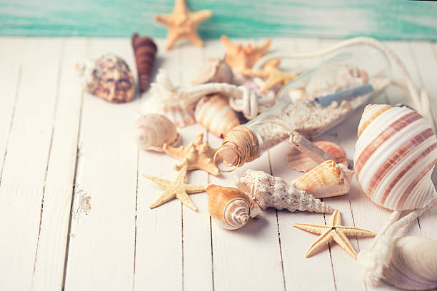 istock Marine items on wooden background. 472711974