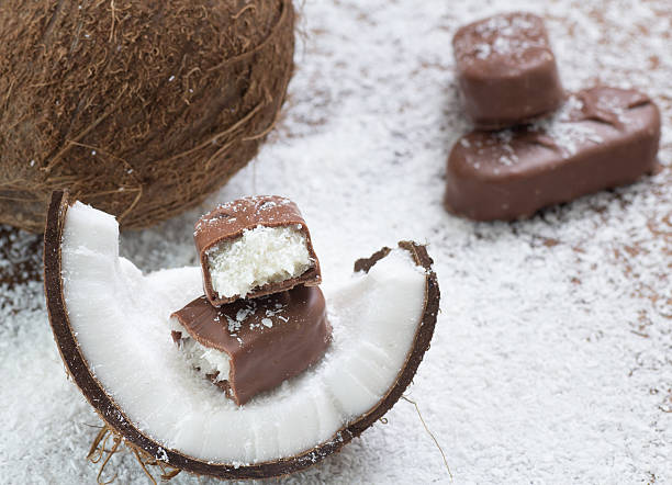 chocolate bar with coconut filling stock photo