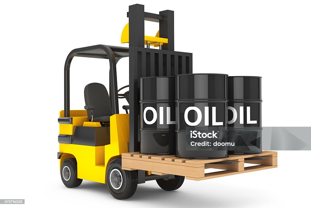Forklift Truck with Oil Barrels over Pallet Forklift Truck with Oil Barrels over Pallet on a white background 2015 Stock Photo