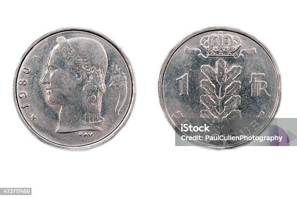 Belgian One Franc Coin 1980 Stock Photo - Download Image Now - 1980, 2015, Alloy