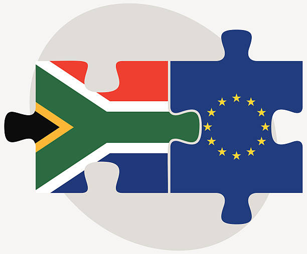 illustrazioni stock, clip art, cartoni animati e icone di tendenza di sud africa e bandiere dell'unione europea in puzzle - south africa africa african music african descent