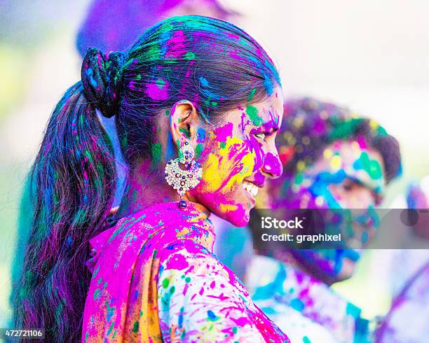 Young Group Of Friends Celebrating Holi Festival Stock Photo - Download Image Now - Dancing, India, 2015