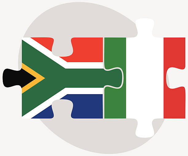 illustrazioni stock, clip art, cartoni animati e icone di tendenza di sud africa e italia flags in puzzle - south africa africa african music african descent