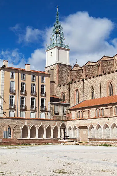 Bell tower of the Perpignan Cathedral, Languedoc-Roussillon, France.