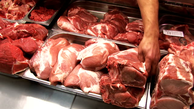 Arranged red meat in butchery