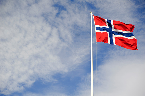 Norwegian flag waving on the wind