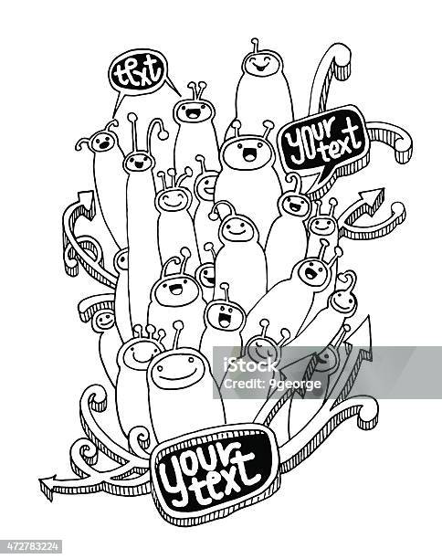 Set Of Doodle Cute Funny Cartoon Monsters Stock Illustration - Download Image Now - 2015, Alien, Animal