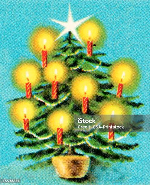 Christmas Tree Stock Illustration - Download Image Now - 2015, Blue Background, Candle