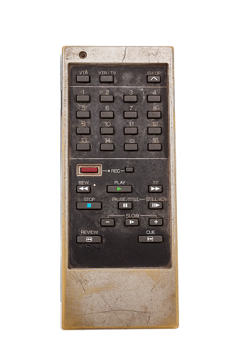 Old remote control for television isoated on white with clipping path
