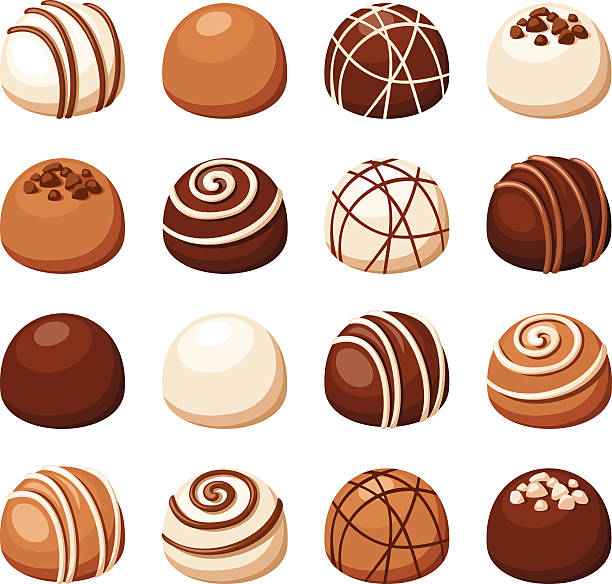illustrazioni stock, clip art, cartoni animati e icone di tendenza di set di cioccolato caramelle.   illustrazione vettoriale. - tartufo