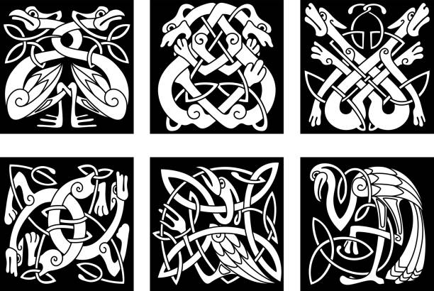 ilustrações, clipart, desenhos animados e ícones de pássaros e animais em celta enfeites - celtic style celtic culture dog spirituality