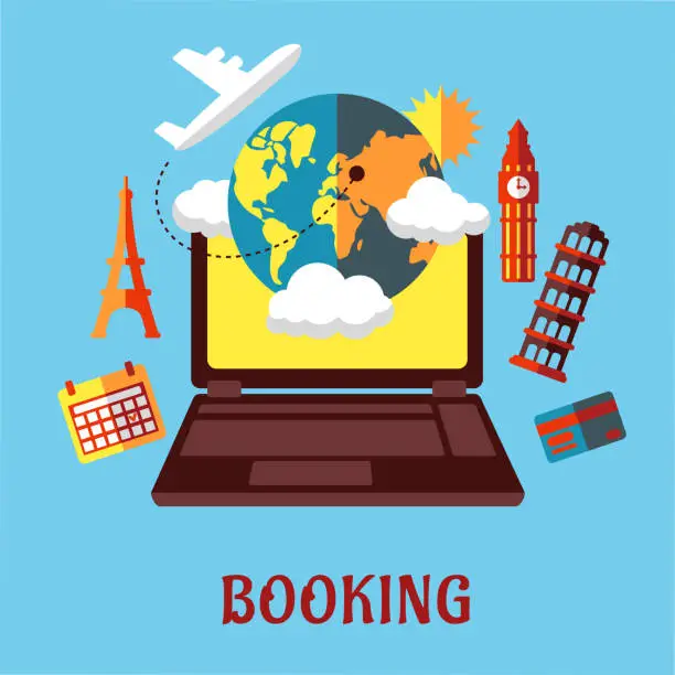 Vector illustration of Online travel and booking flat concept