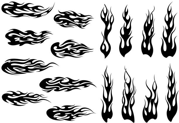 Tribal black fire flames tattoo design Black fire flames in tribal style with long swirls for tattoo and vehicle decoration design tribal tattoos stock illustrations