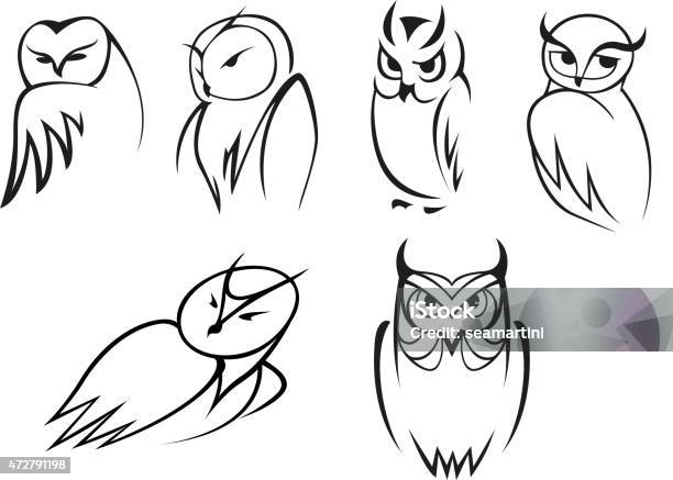 Owl Bird Icons In Doodle Outline Style Stock Illustration - Download Image Now - 2015, Abstract, Animal