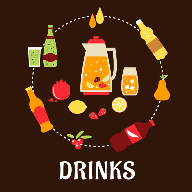 плоский состав напитки и напитки - infographic part of symbol cocktail stock illustrations