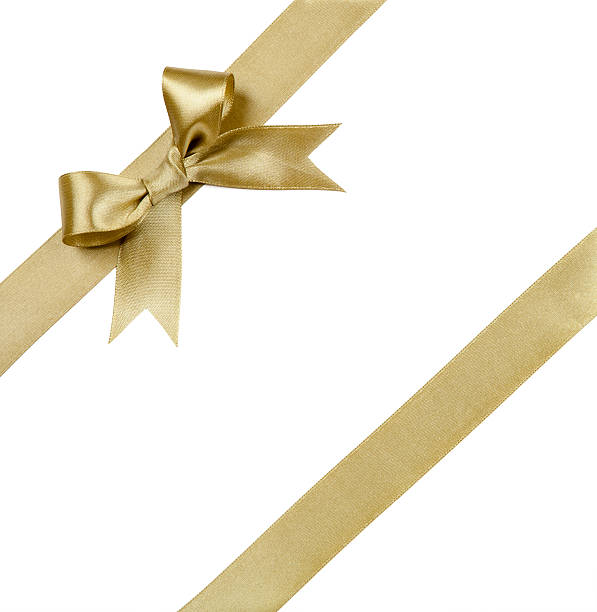 fita de presente com laço de fita isolado a branco - bow gold gift tied knot imagens e fotografias de stock