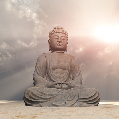 Computer generated 3D illustration with a statue of Buddha