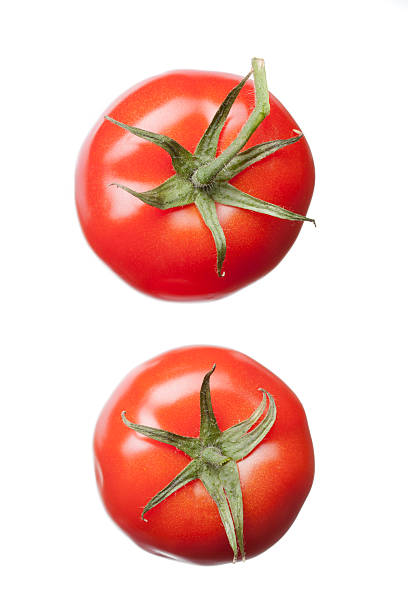 2 tomates vermelhos isolado no branco - tomato vegitable isolated food - fotografias e filmes do acervo