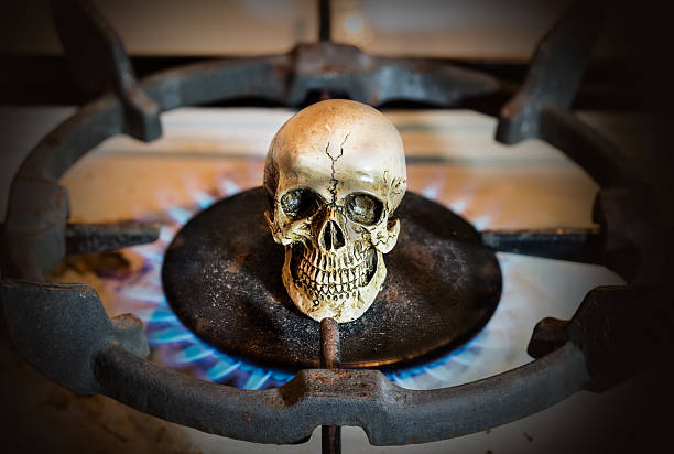 istock Burn skull on the gas stove, still life style 472797508