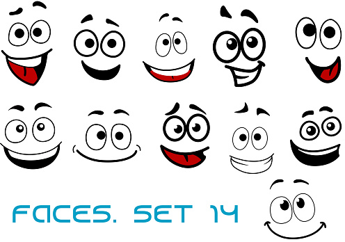 Cartoon Faces With Happiness And Joyful Expressions Stock Illustration -  Download Image Now - iStock