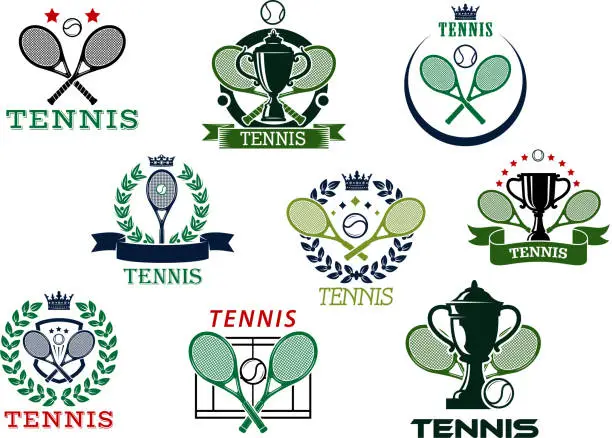 Vector illustration of Tennis emblems with equipment and heraldic elements