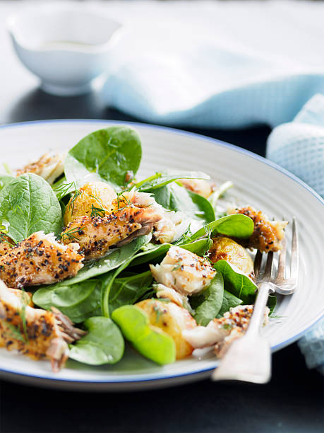 mackerel,spinach and potato salad stock photo
