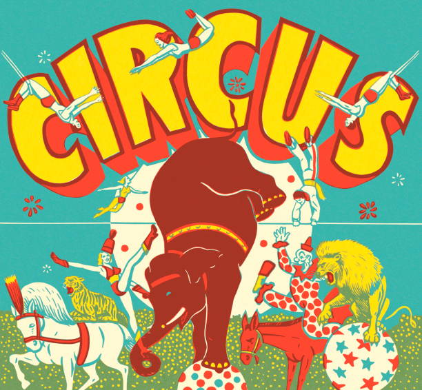 illustrations, cliparts, dessins animés et icônes de scène de cirque - circus lion