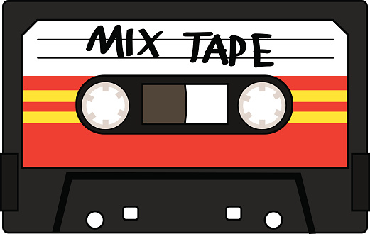 Vector illustration of a black cassette tape with the words mix tape hand written on the label.