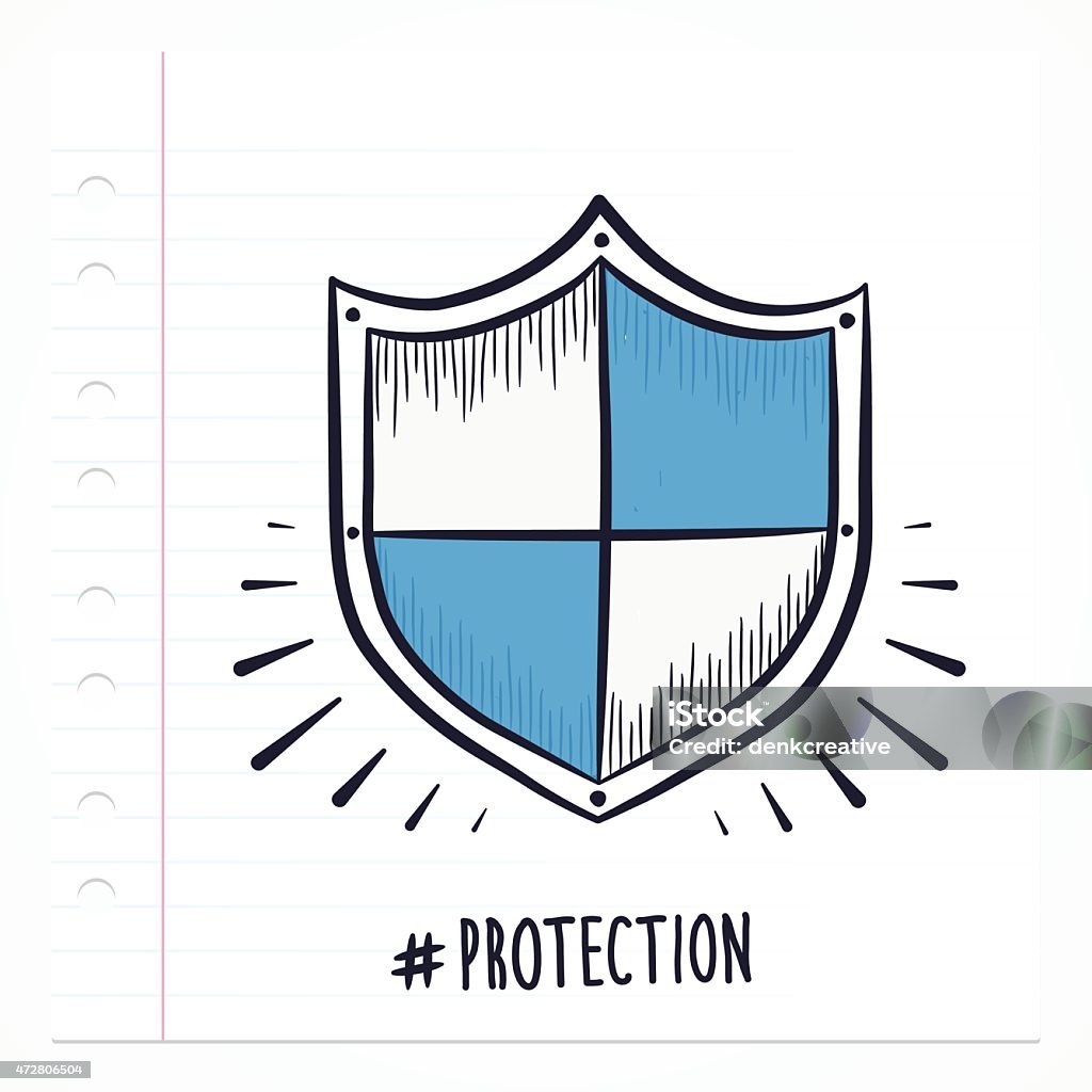 Doodle Shield Icon Vector doodle shield icon illustration with color, drawn on lined note paper. Shield stock vector
