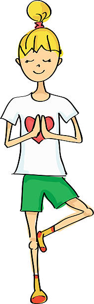 süße kleine cartoon mädchen in yoga-pose - women little girls teenage girls one person stock-grafiken, -clipart, -cartoons und -symbole