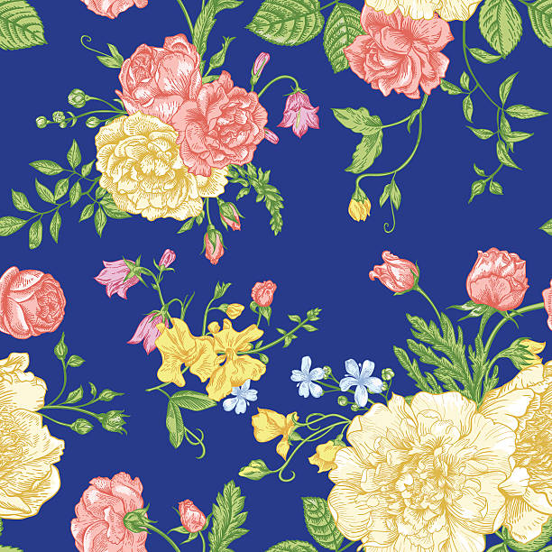 ilustrações, clipart, desenhos animados e ícones de sem costura padrão floral com flores coloridas. - baroque style wallpaper pink retro revival