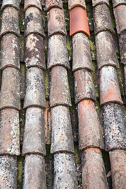 istock Unique, weathered terracotta roof background 472815630