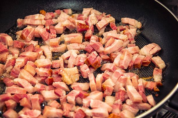 istock Dried meat frying in a red pot. 472815724