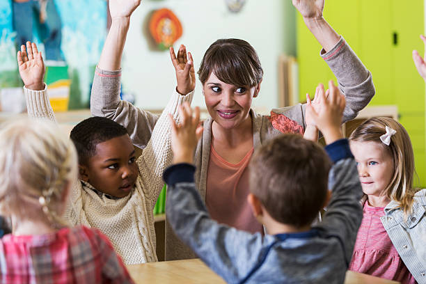 istock Teacher and children having fun in kindergarten class 472823206