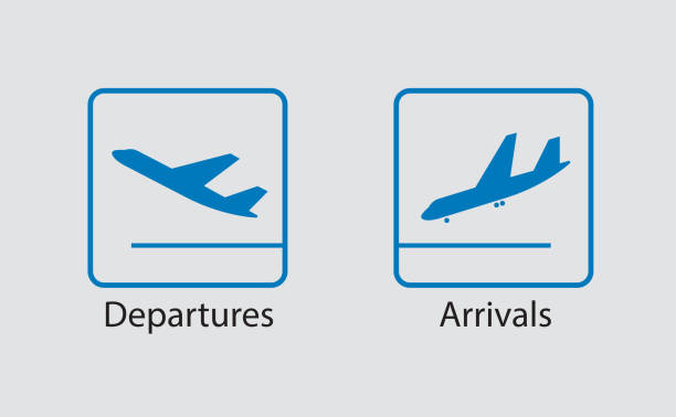 Departures and arrivals symbol File format is EPS10.0.  airport icons stock illustrations