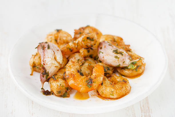 shrimps with garlic on plate