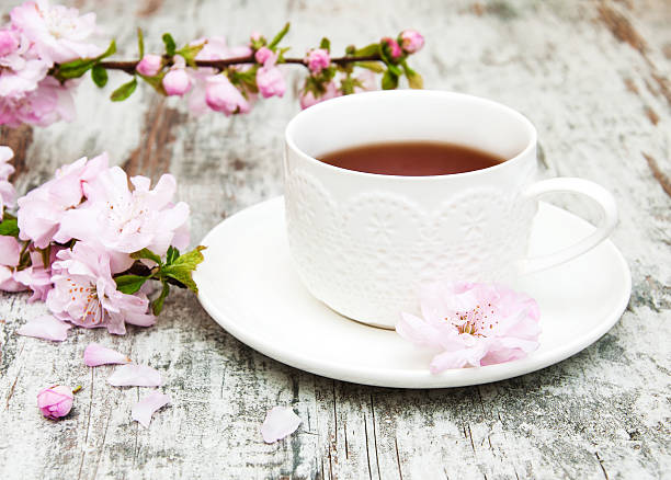 istock Cup of tea and sakura blossom 472830414