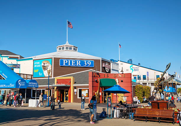 Famous pier 39 at Port of San Francisco San Francisco, USA - April 24, 2014: Famous pier 39 at Fisherman's Wharf district with tourists. It's a shopping center and popular tourist attraction built on a pier. fishermans wharf san francisco photos stock pictures, royalty-free photos & images
