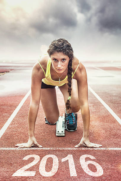 istock Female athlete in the starting blocks 472831766