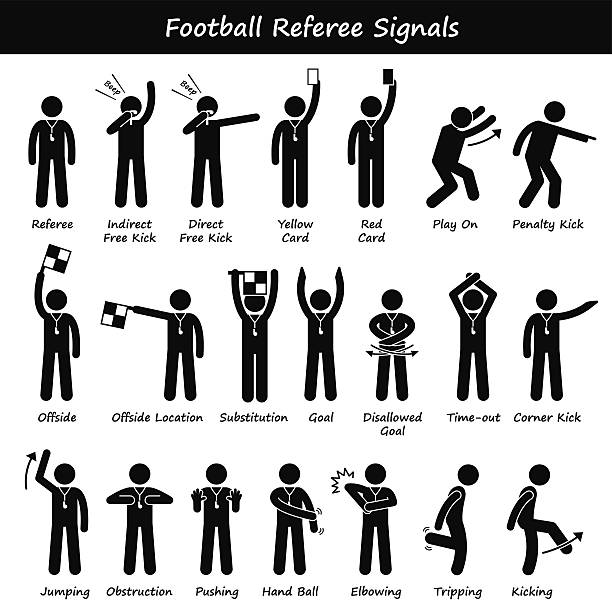 stockillustraties, clipart, cartoons en iconen met football soccer referees officials hand signals illustrations - gele kaart illustraties