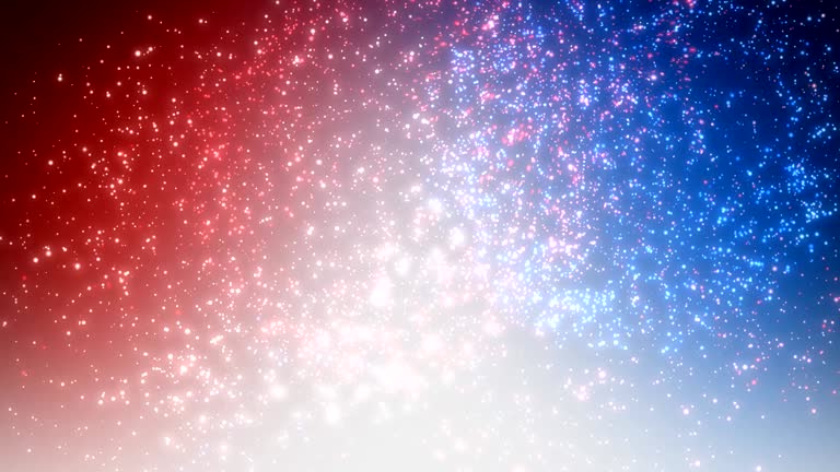 Loopable Red, White and Red firework on a red white and blue background. Perfect for your 4th of July or New Year celebration.