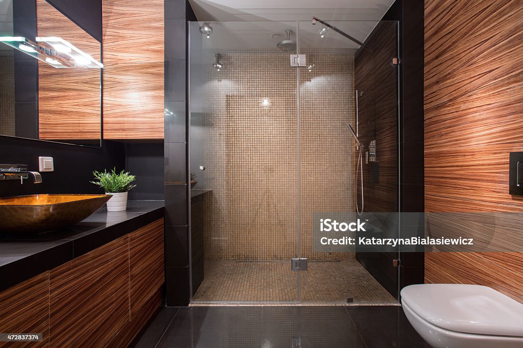 Wooden details in luxury bathroom Picture of wooden details in luxury bathroom Exclusive Stock Photo