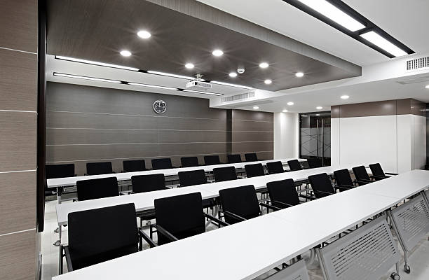 istock Clean simplicity office conference room interiors 472840356