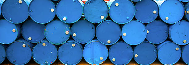 Oil barrels or chemical drums stock photo
