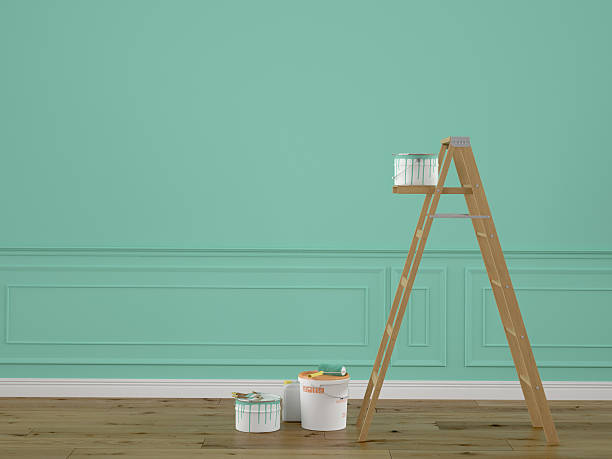 istock Painting walls in room with ladder during renovation. 3d rendering 472845740