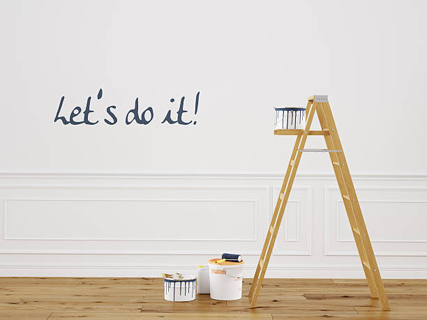 istock Painting walls in room with ladder during renovation. 3d rendering 472845782