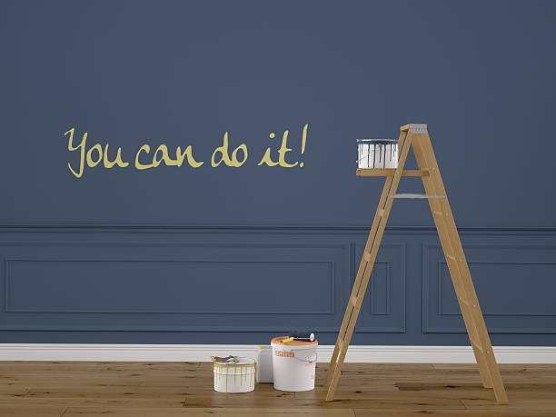 istock Painting walls in room with ladder during renovation. 3d rendering 472845806