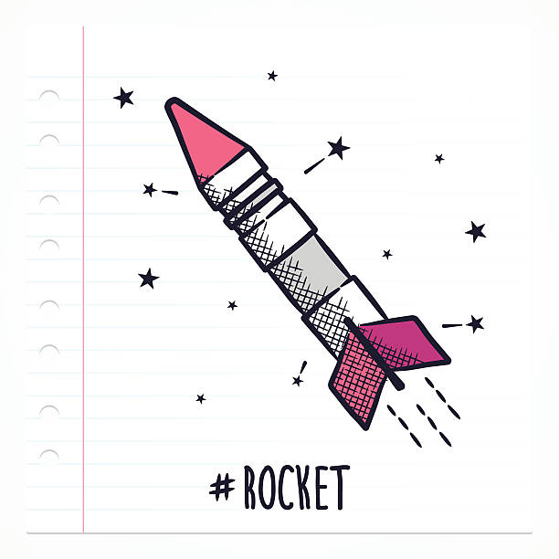 Vector doodle missile icon illustration with color, drawn on lined note paper.