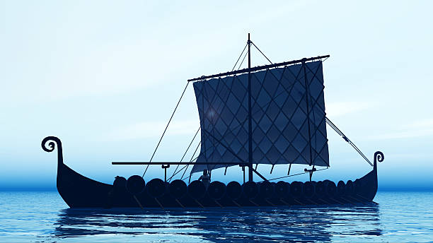 Viking ship at dawn - foto de stock