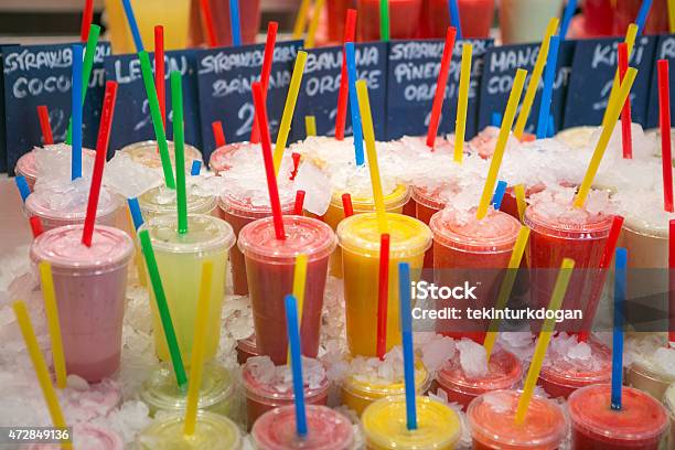 Freshly Squeezed Fruit Juice At Boqueria Market In Barcelona Spain Stock Photo - Download Image Now